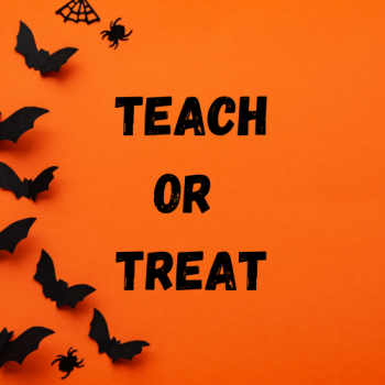 Teach or Treat poster with bat and spiders